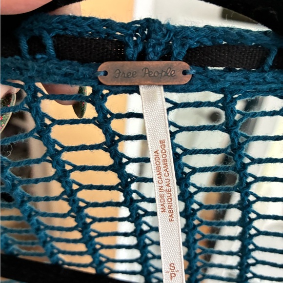 Free People Teal Open knit Cardigan with tassel tie - Picture 5 of 5